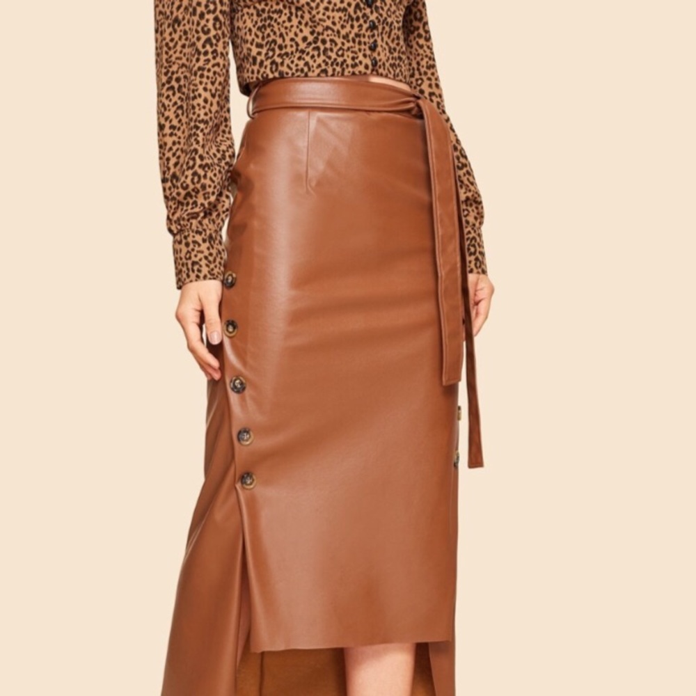 NWT Cognac faux leather skirt